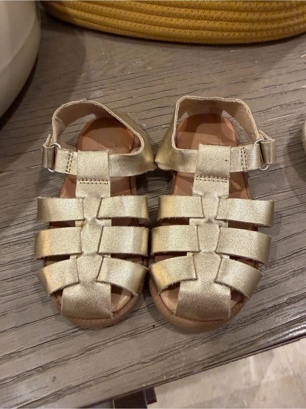 Zara Girls Metallic Gold Fisherman Sandals